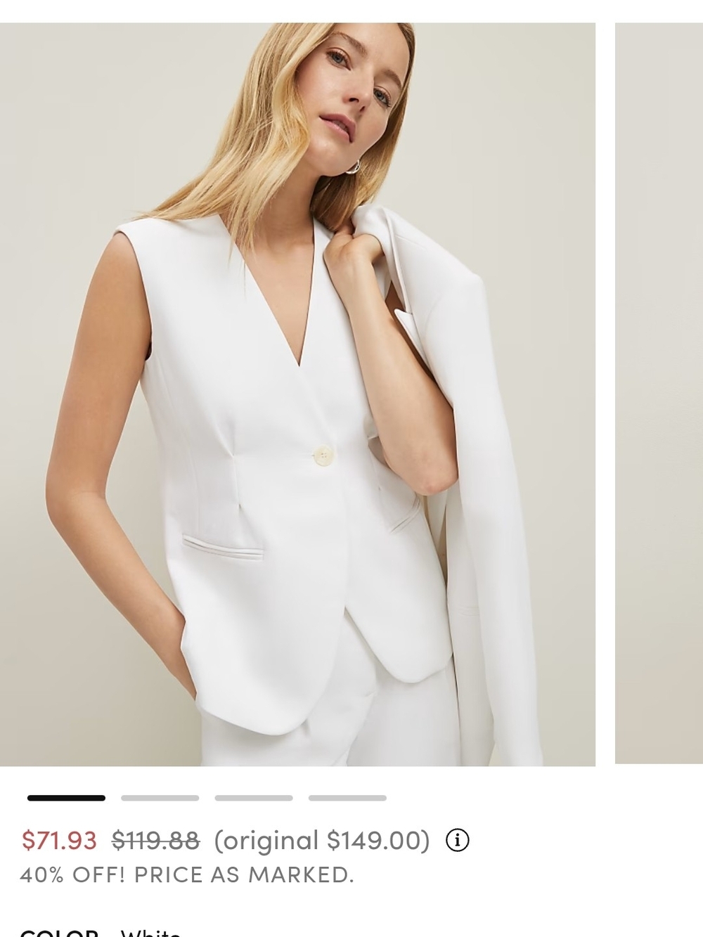 Ann Taylor White Sleeveless V-Neck Blazer Vest
